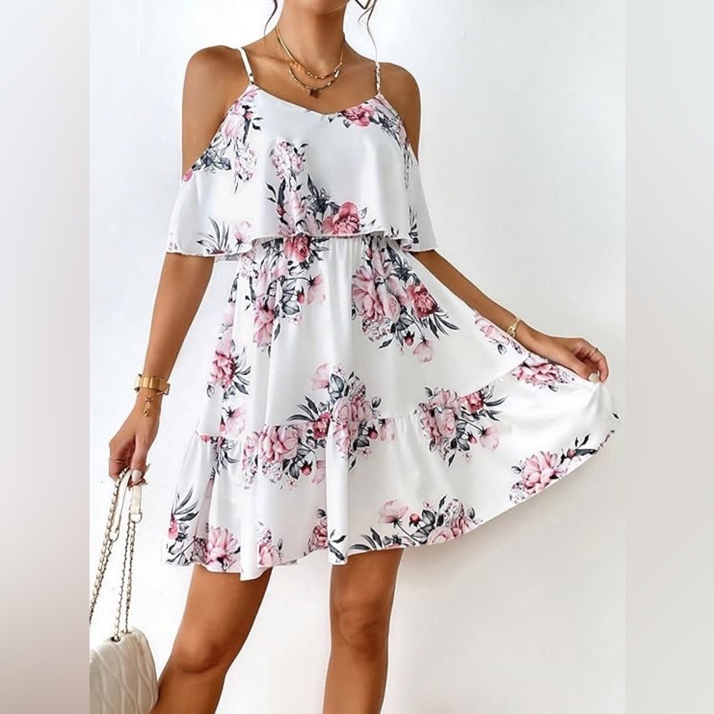 Soft Bloom Floral Cold-Shoulder Mini Dress